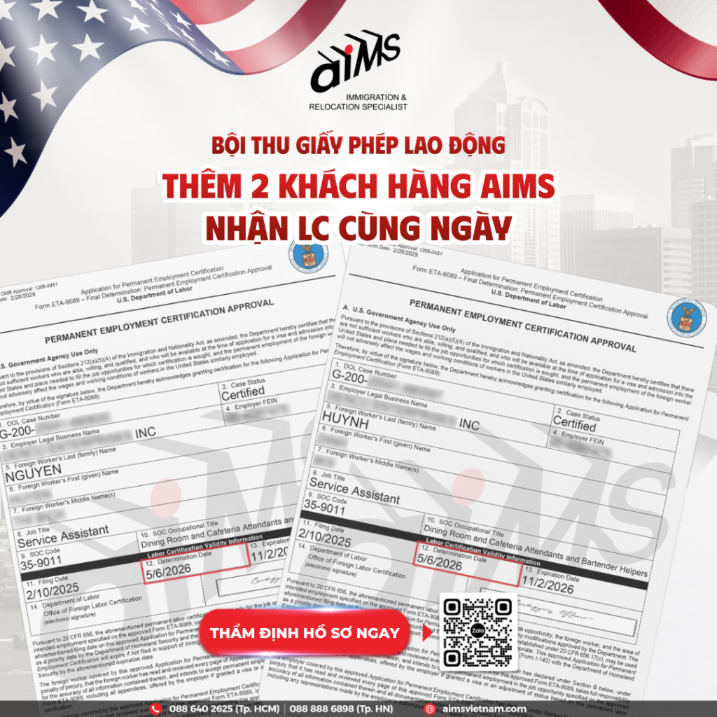 Bội thu giấy phép lao động thầm 2 khách hàng AIMS nhận LC cùng ngày