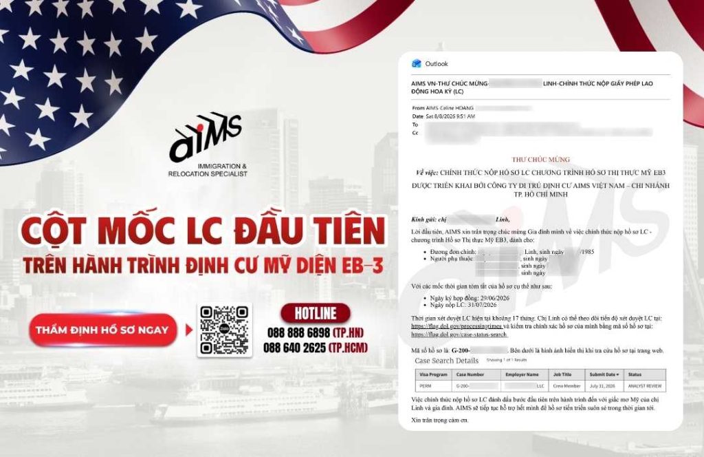 CỘT MỐC LC ĐẦU TIÊN TRÊN HÀNH TRÌNH ĐỊNH CƯ MỸ DIỆN EB-3