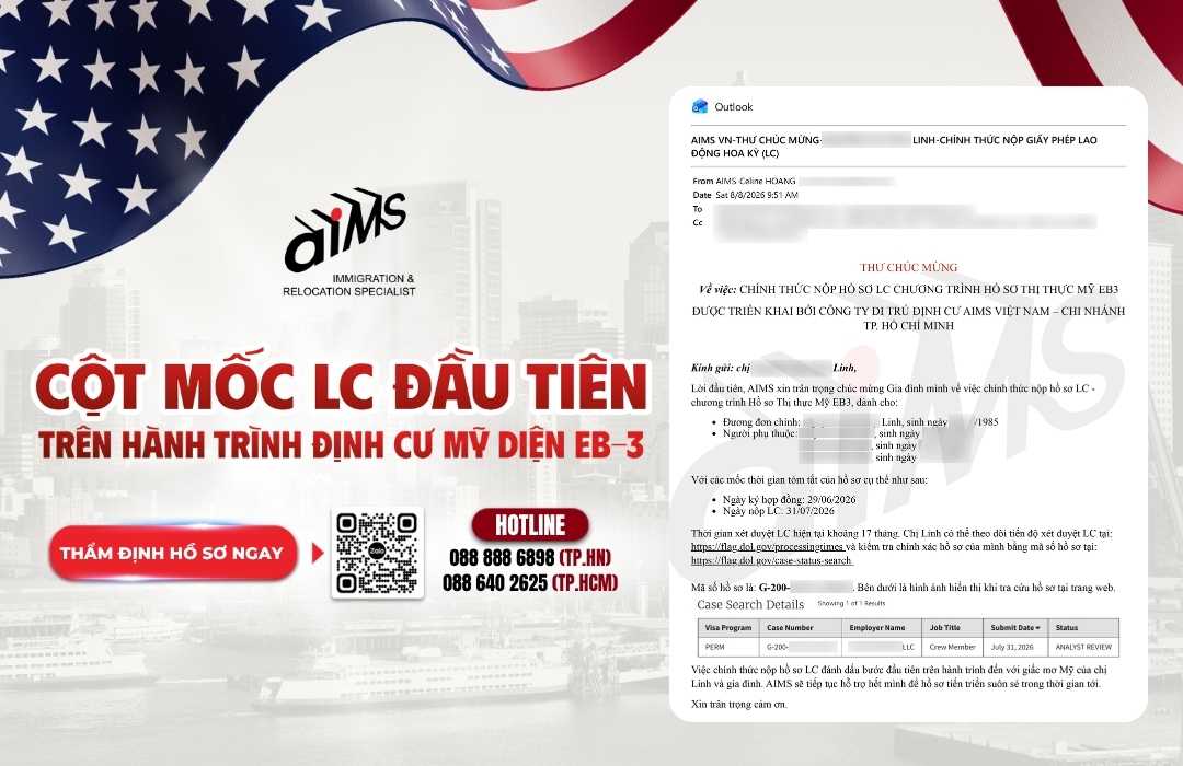 CỘT MỐC LC ĐẦU TIÊN TRÊN HÀNH TRÌNH ĐỊNH CƯ MỸ DIỆN EB-3 