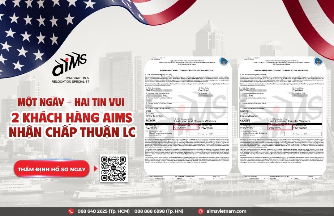 2 khách hàng AIMS nhận LCA diện EB-3 Unskilled công việc Crew Member