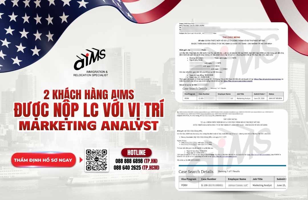 2 KHÁCH HÀNG CỦA AIMS ĐƯỢC NỘP LC VỚI VỊ TRÍ MARKETING ANALYST 