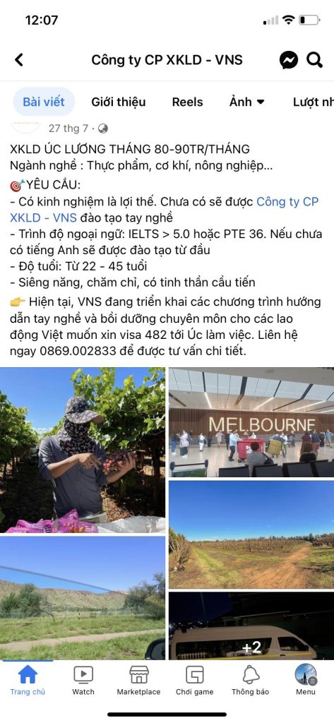 23 12 06 - AIMS - dinh cu uc -2 bai dang tren facebook mo ta cong viec xuat khau lao dong uc #1