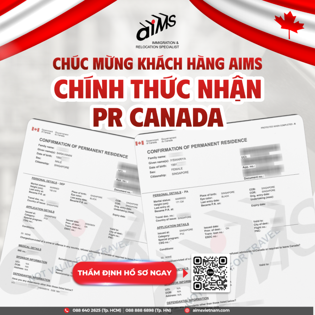 Chúc mừng khách hàng AIMS chính thức nhận PR Canada tháng 6 2026