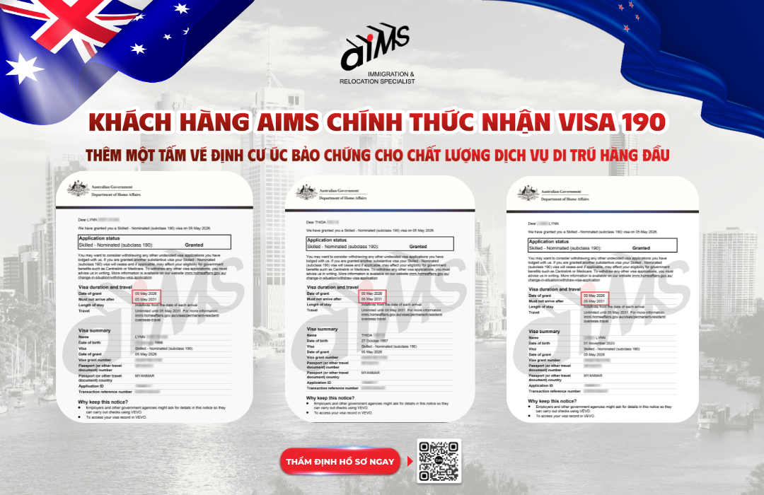 THÊM MỘT KHÁCH HÀNG AIMS CHÍNH THỨC NHẬN VISA 190 ÚC 