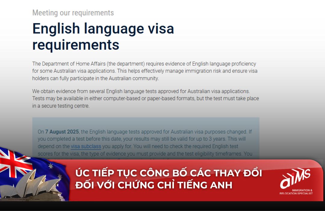 Bộ Nội vụ Úc thêm 3 chứng chỉ tiếng Anh mới và cập nhật cách quy đổi điểm.
